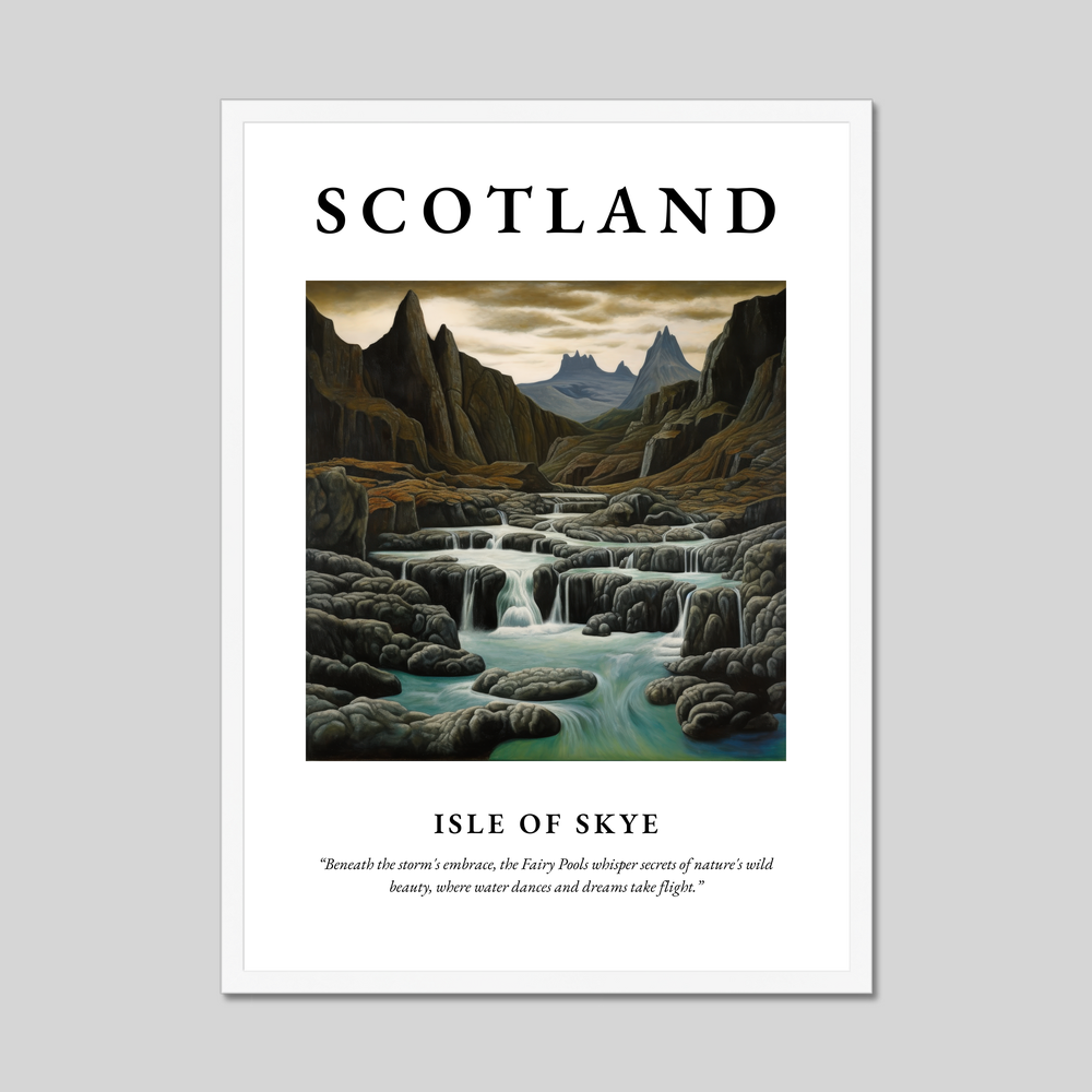 Poster in a white frame with the word Scotland