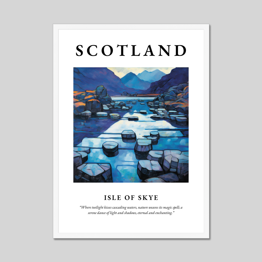 Poster in a white frame with the word Scotland