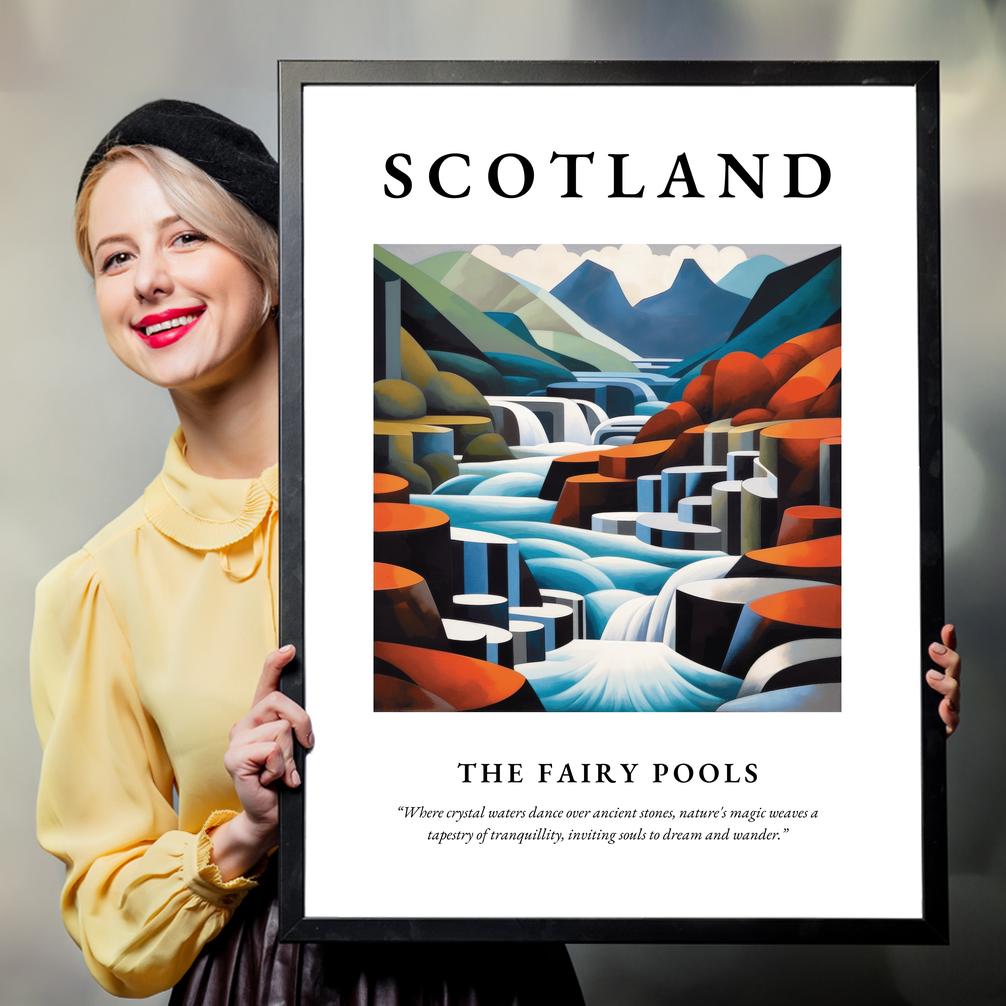 Person holding a poster of The Fairy Pools