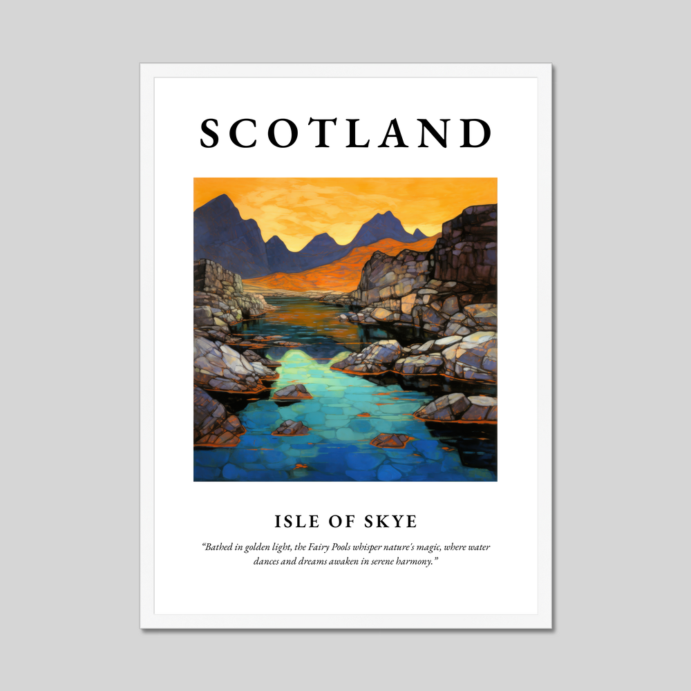 Poster in a white frame with the word Scotland