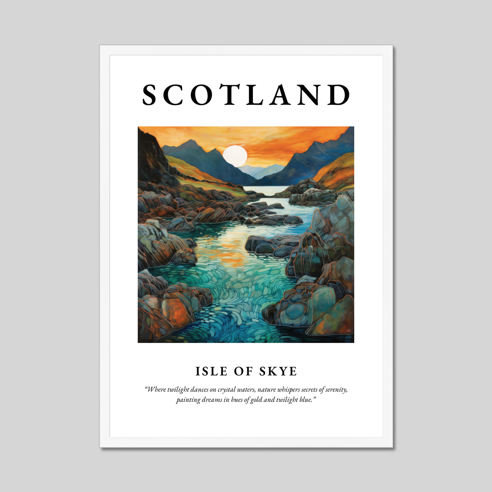 Poster in a white frame with the word Scotland