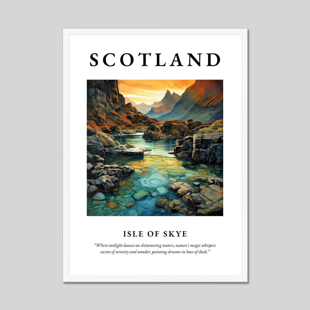 Poster in a white frame with the word Scotland