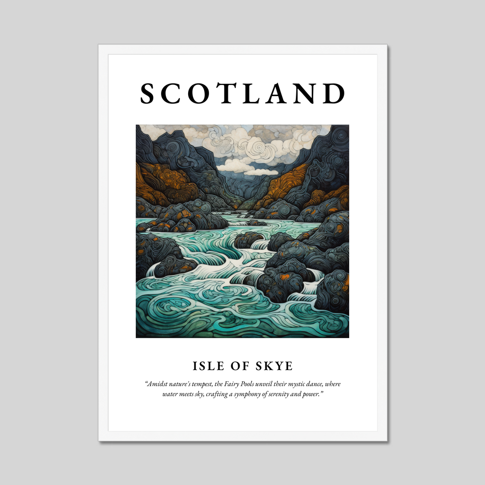 Poster in a white frame with the word Scotland