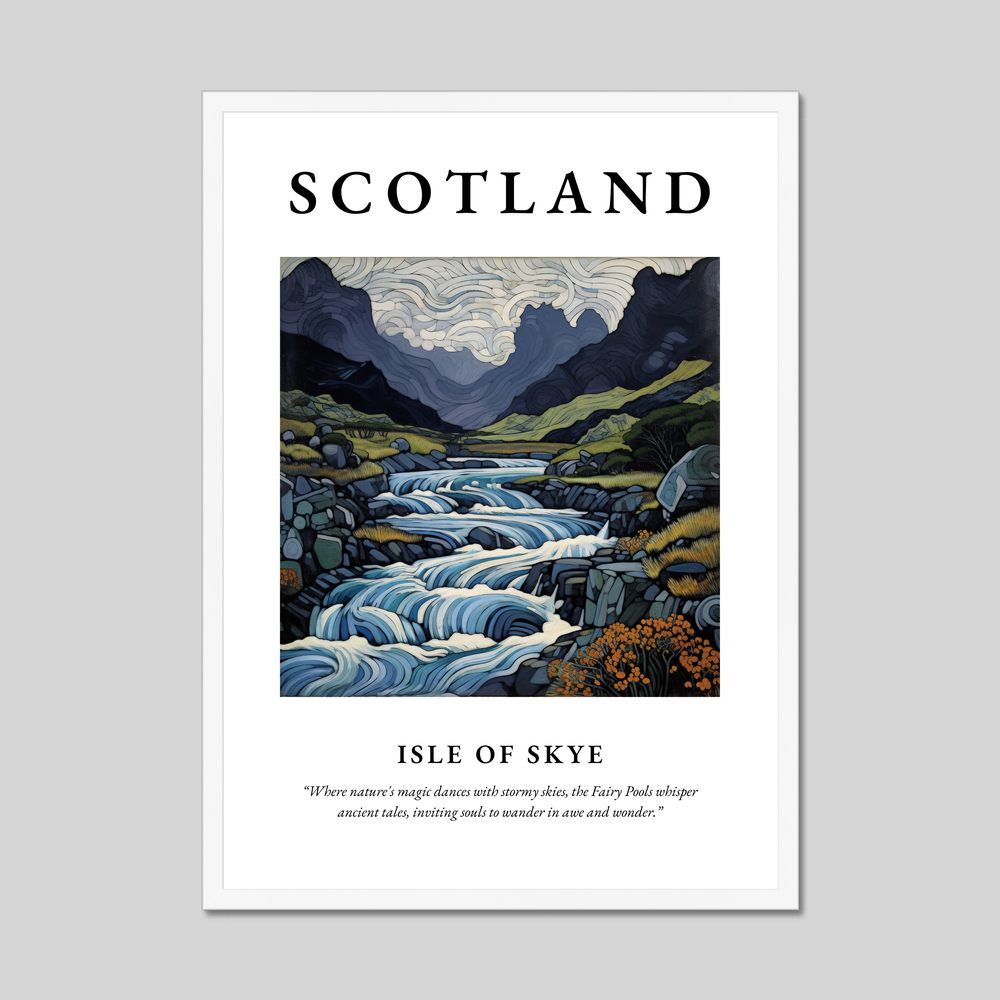 Poster in a white frame with the word Scotland