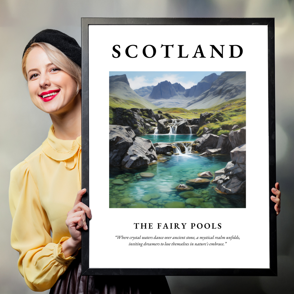 Person holding a poster of The Fairy Pools