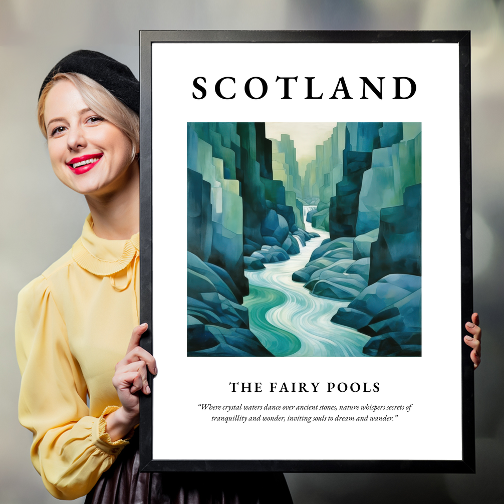 Person holding a poster of The Fairy Pools