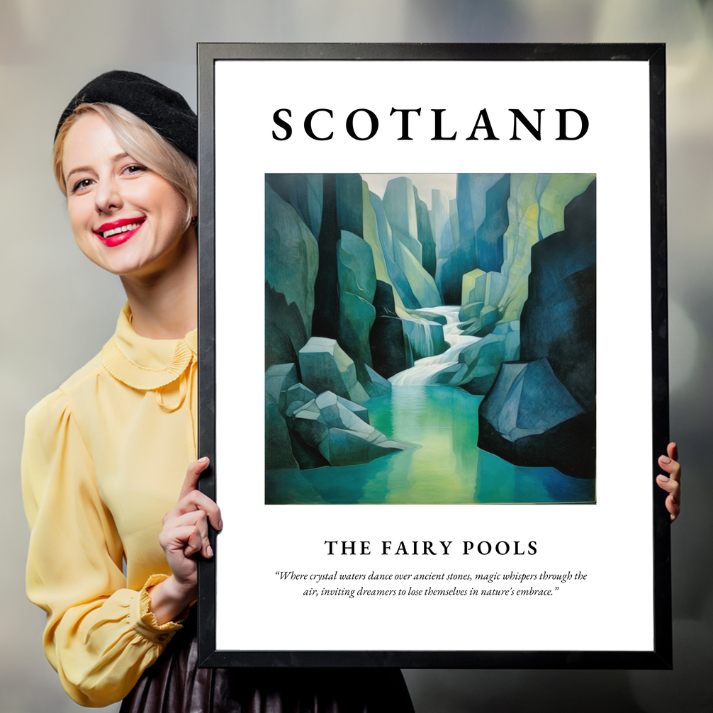 Person holding a poster of The Fairy Pools