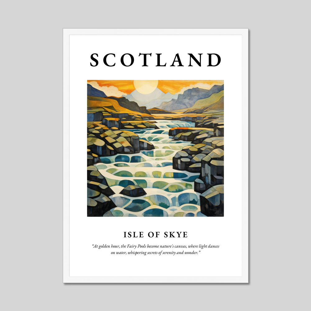 Poster in a white frame with the word Scotland