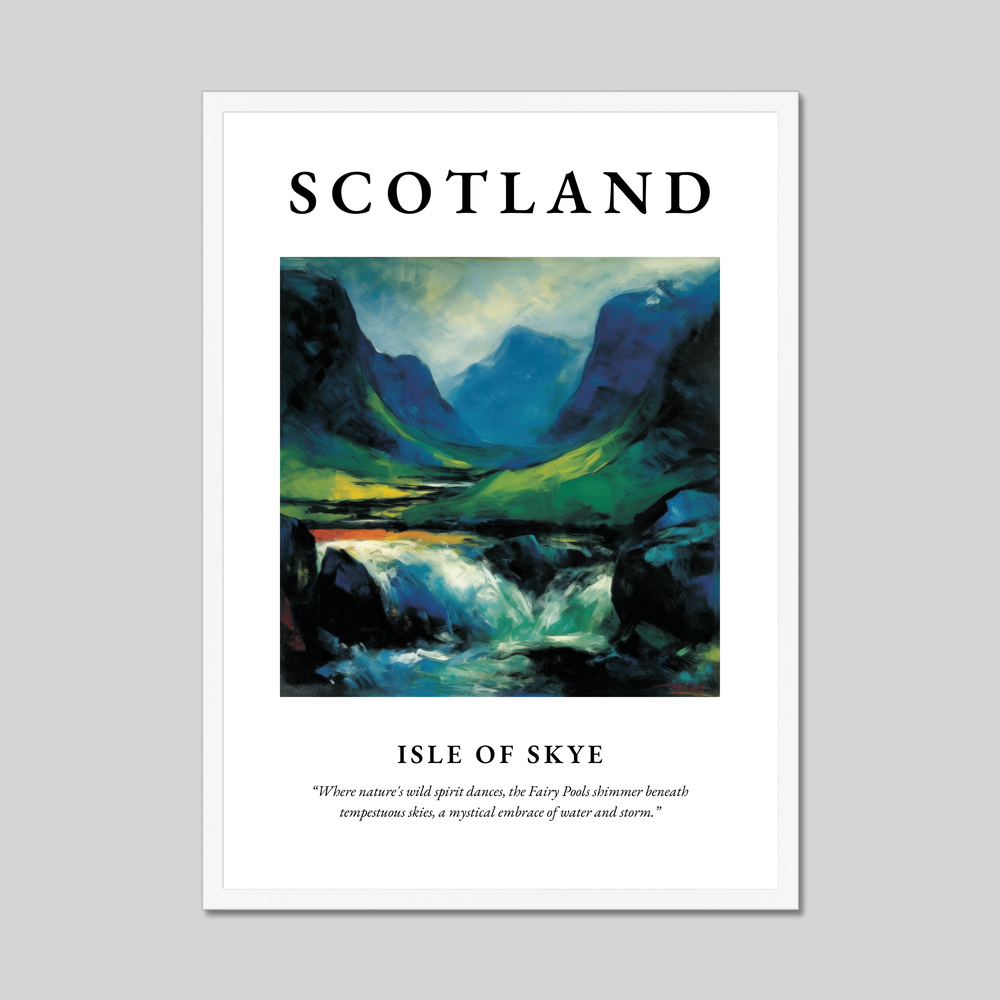 Poster in a white frame with the word Scotland