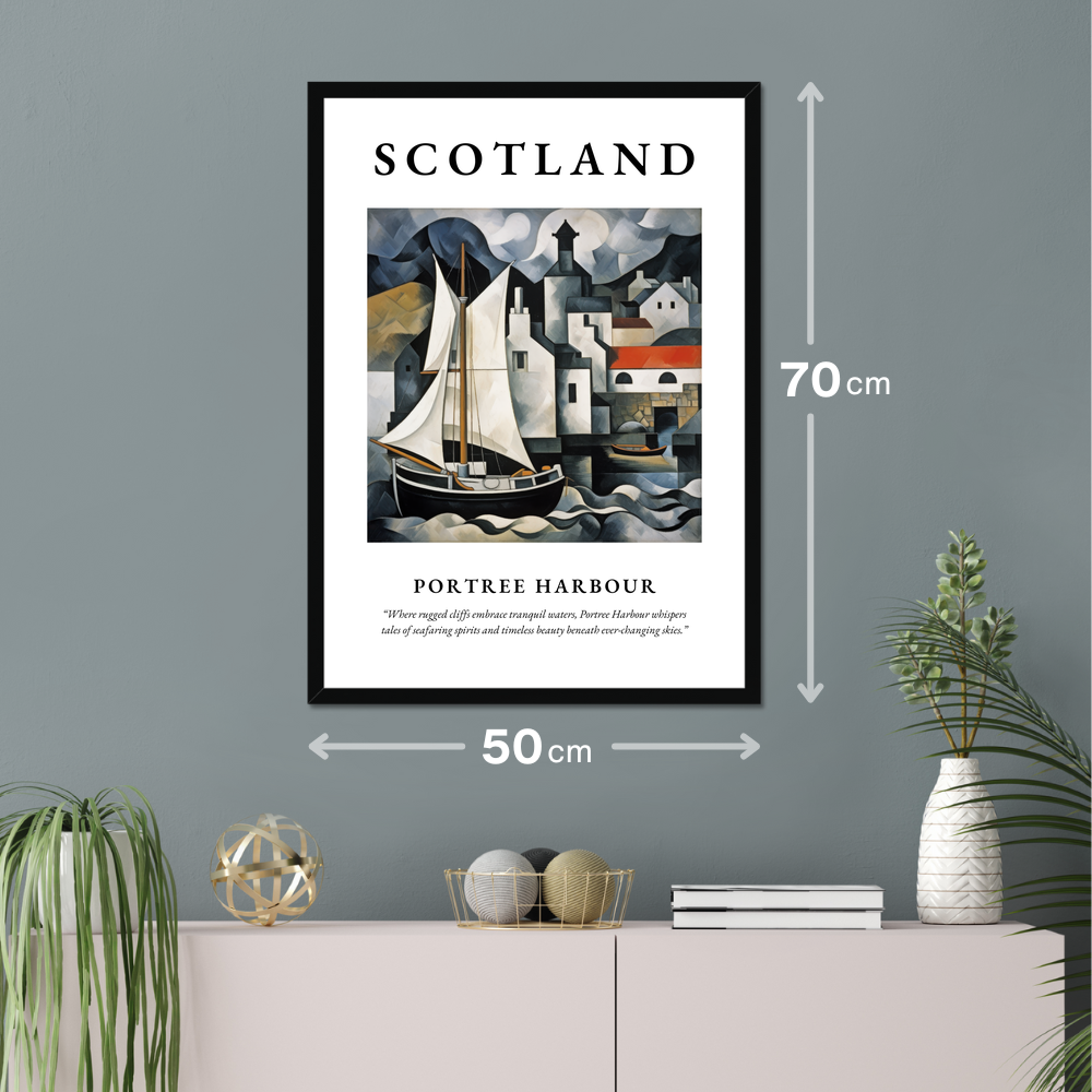 Poster of Portree Harbour hanging on a wall