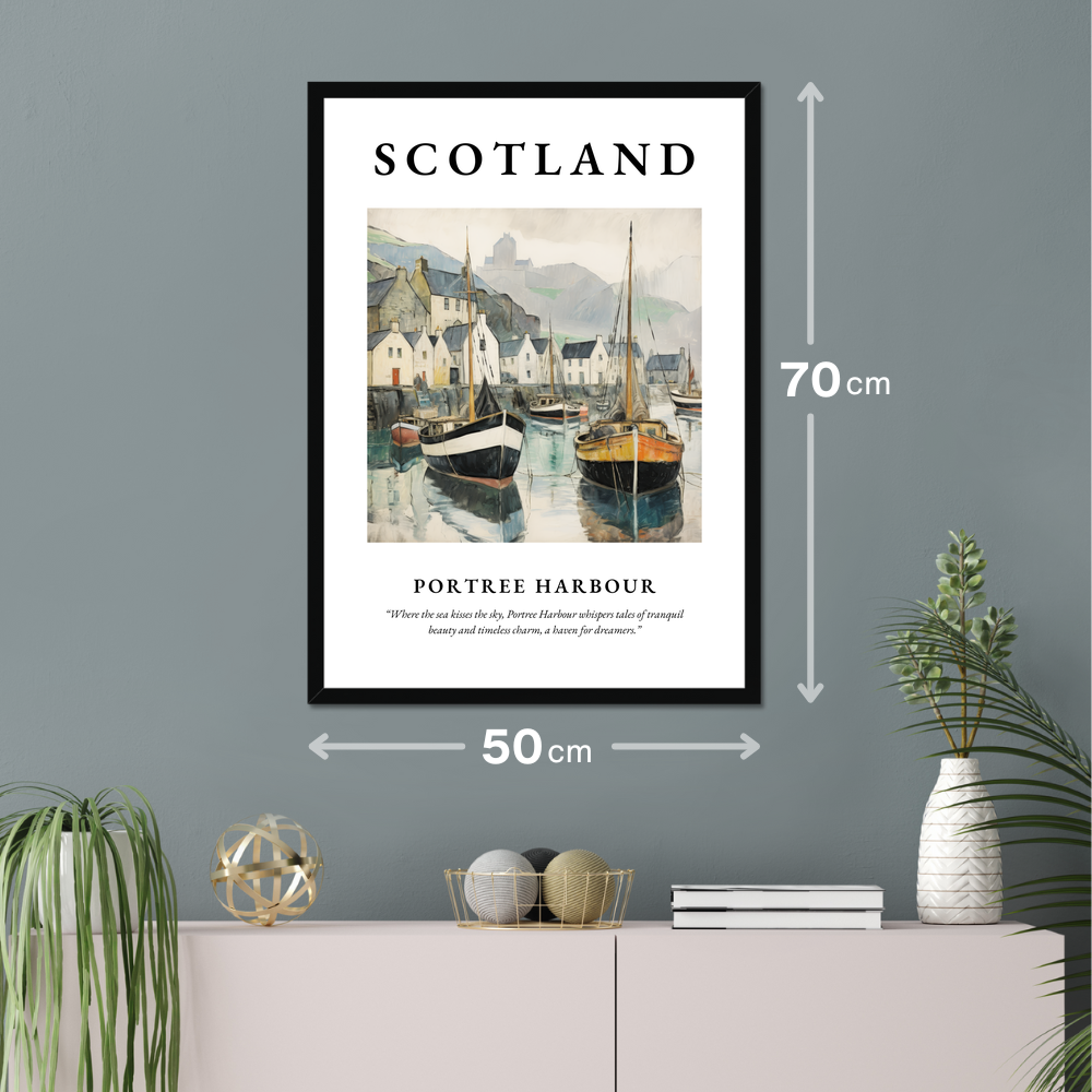 Poster of Portree Harbour hanging on a wall