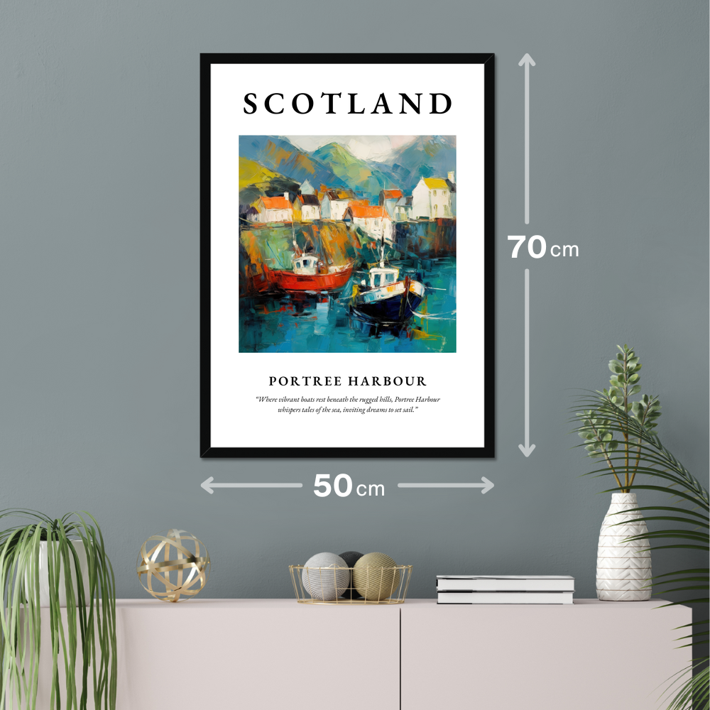 Poster of Portree Harbour hanging on a wall