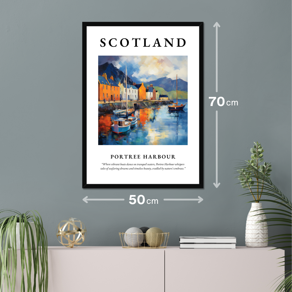 Poster of Portree Harbour hanging on a wall