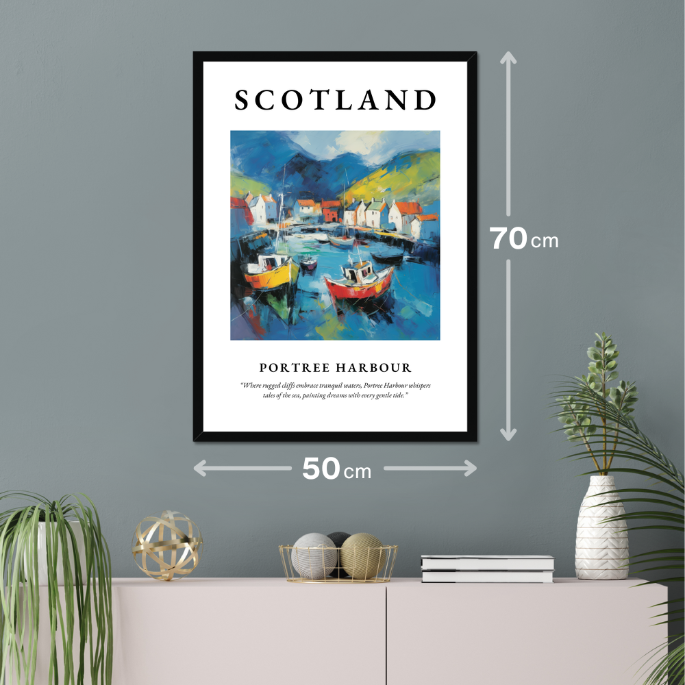 Poster of Portree Harbour hanging on a wall