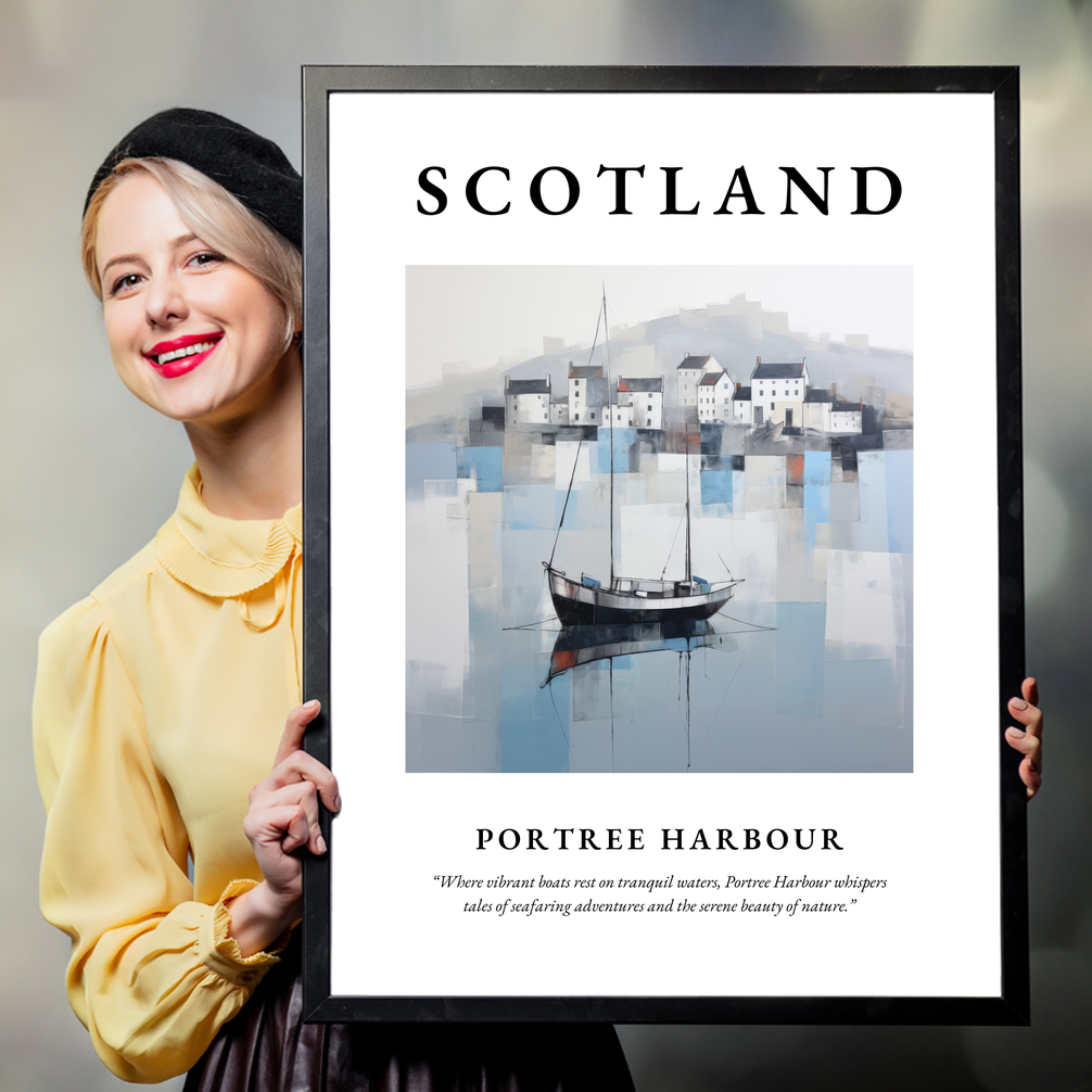 Person holding a poster of Portree Harbour