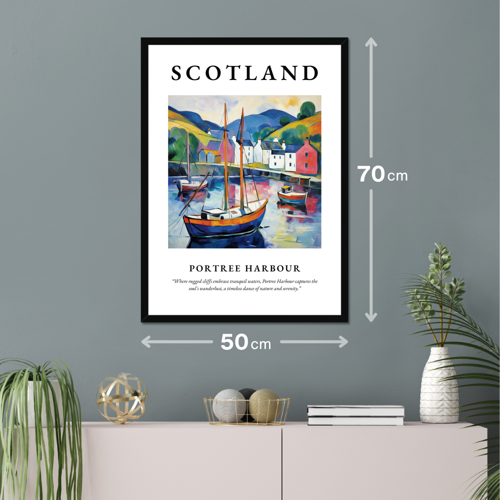 Poster of Portree Harbour hanging on a wall