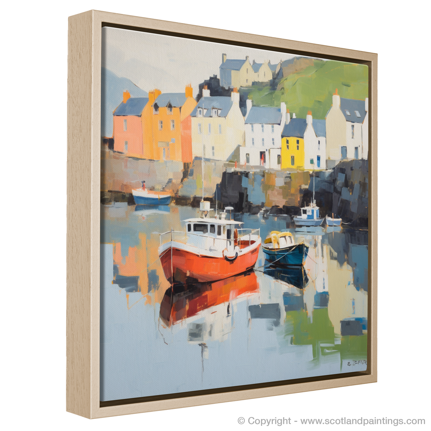 Serene Sanctuary: Portree Harbour in Color Field Style