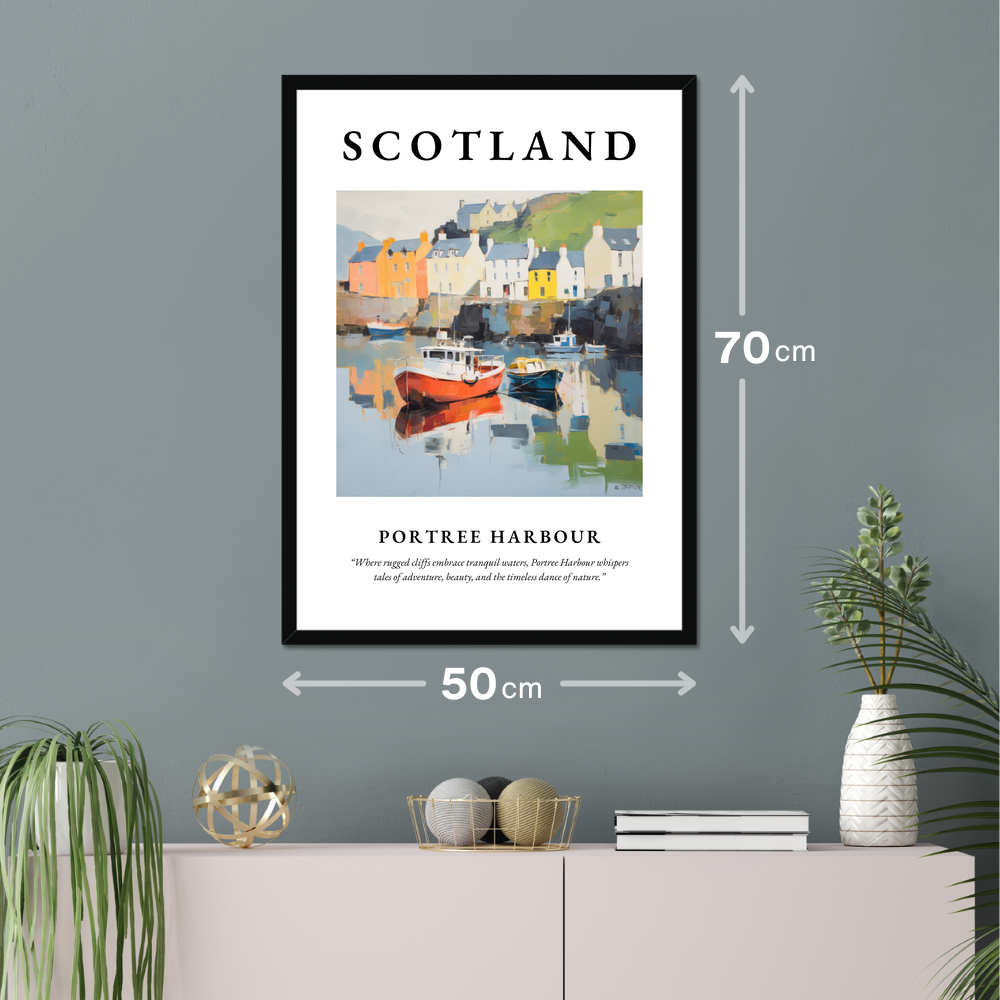 Poster of Portree Harbour hanging on a wall