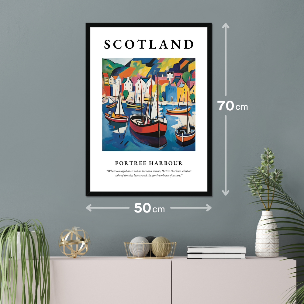 Poster of Portree Harbour hanging on a wall