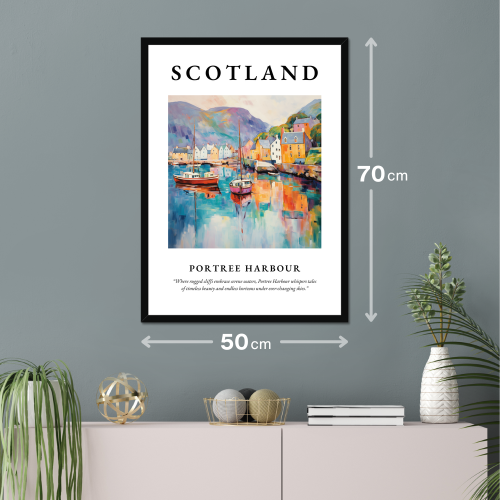 Poster of Portree Harbour hanging on a wall