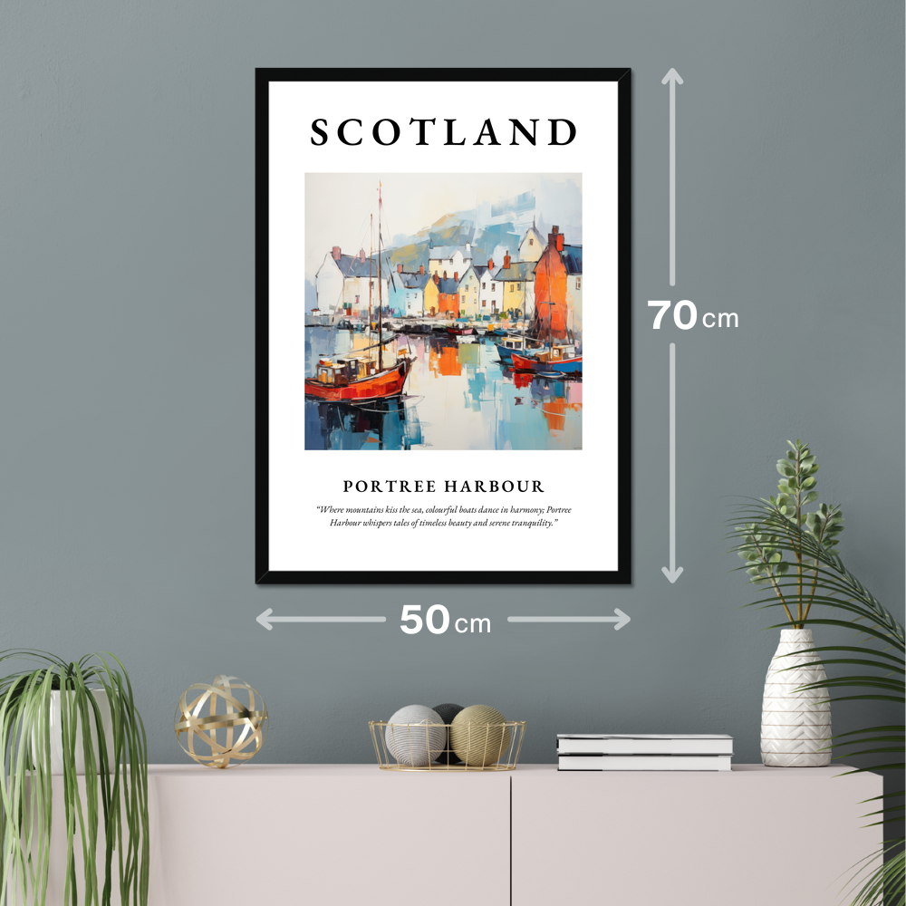 Poster of Portree Harbour hanging on a wall