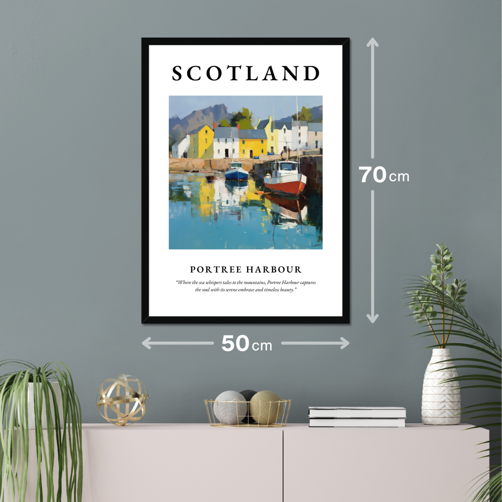 Poster of Portree Harbour hanging on a wall