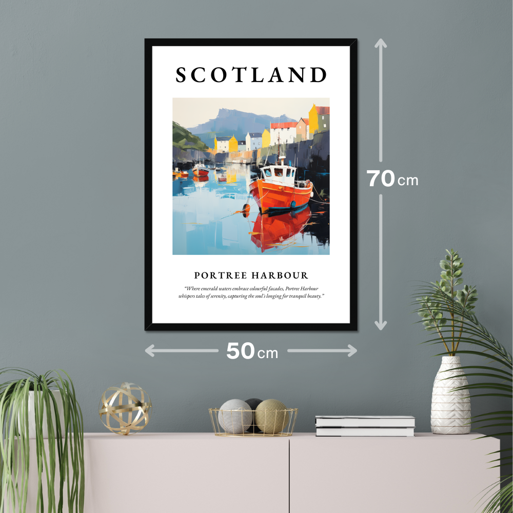 Poster of Portree Harbour hanging on a wall