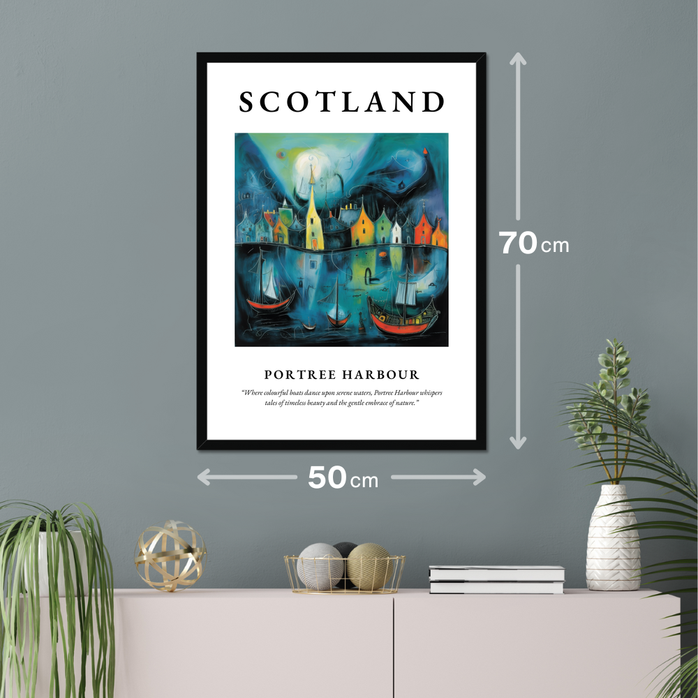 Poster of Portree Harbour hanging on a wall