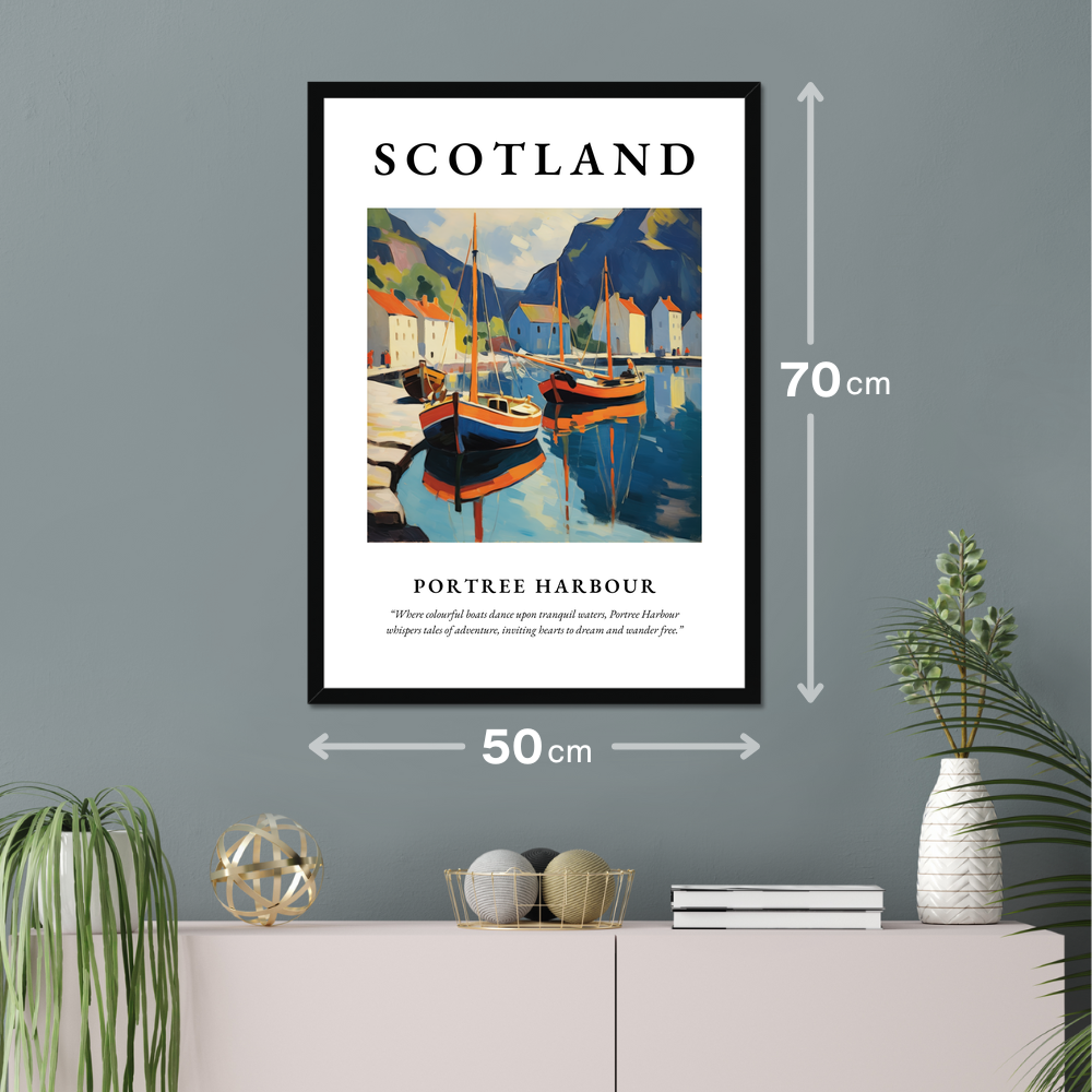 Poster of Portree Harbour hanging on a wall