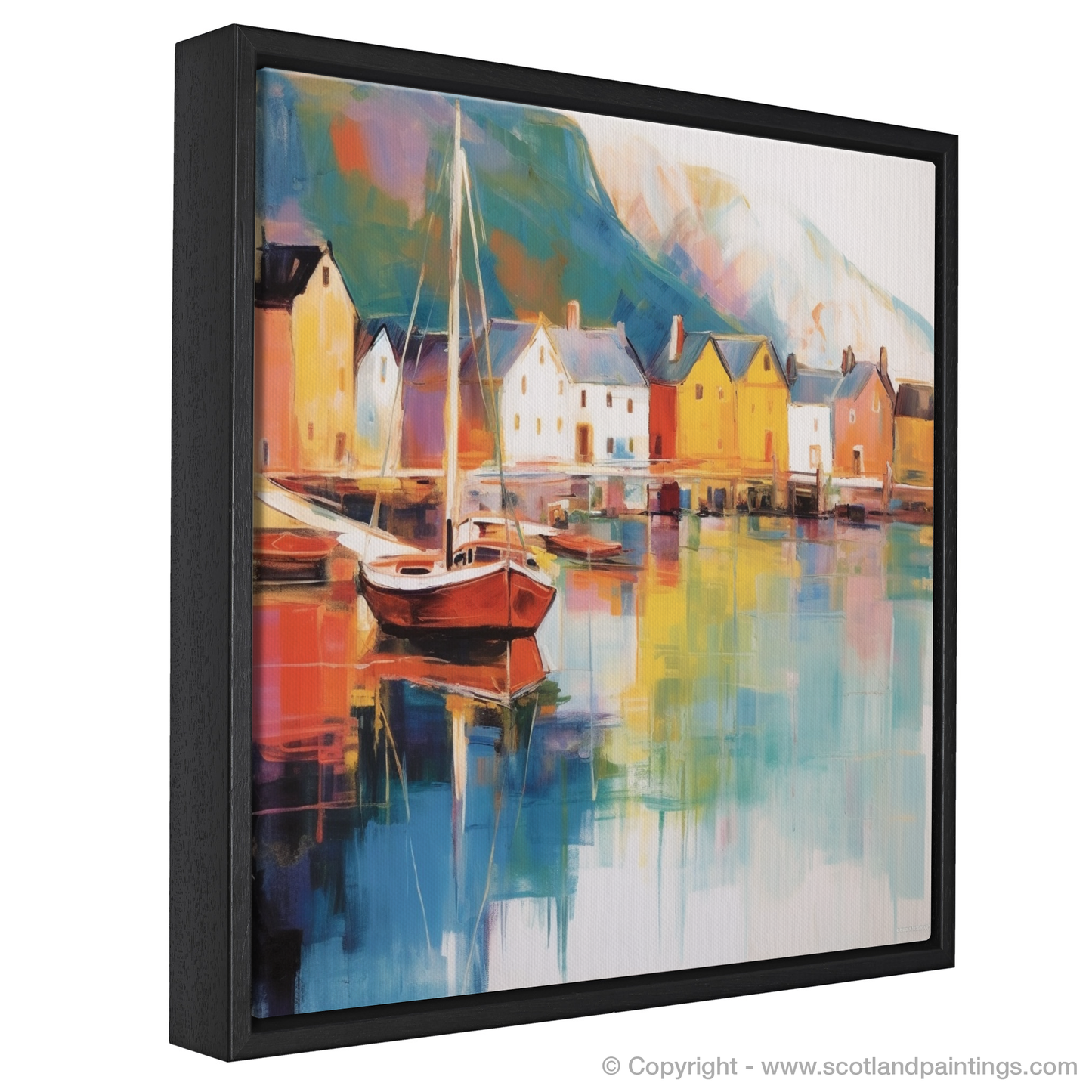 Portree Harbour Serenity: A Color Field Ode to Isle of Skye's Coastal Charm