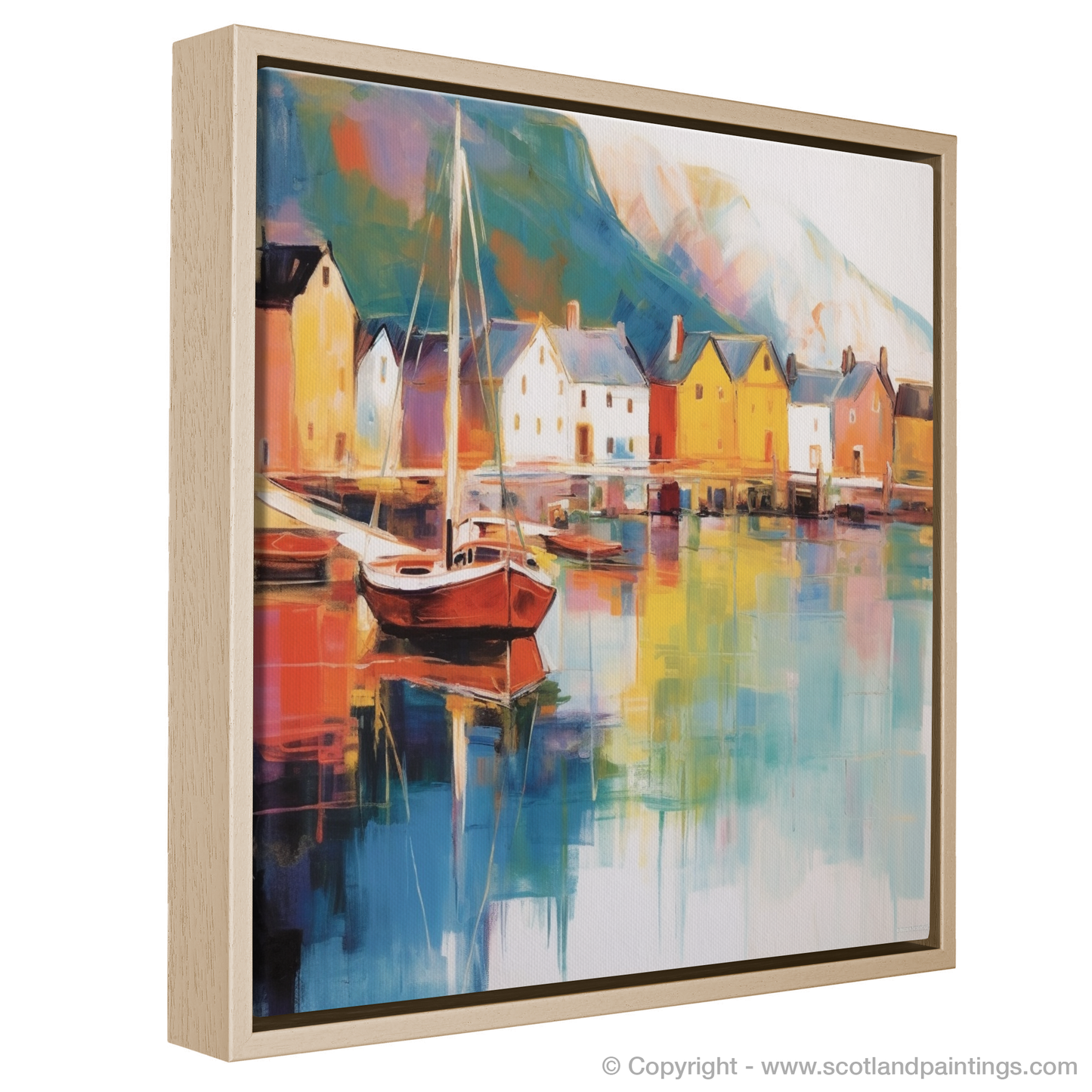 Portree Harbour Serenity: A Color Field Ode to Isle of Skye's Coastal Charm