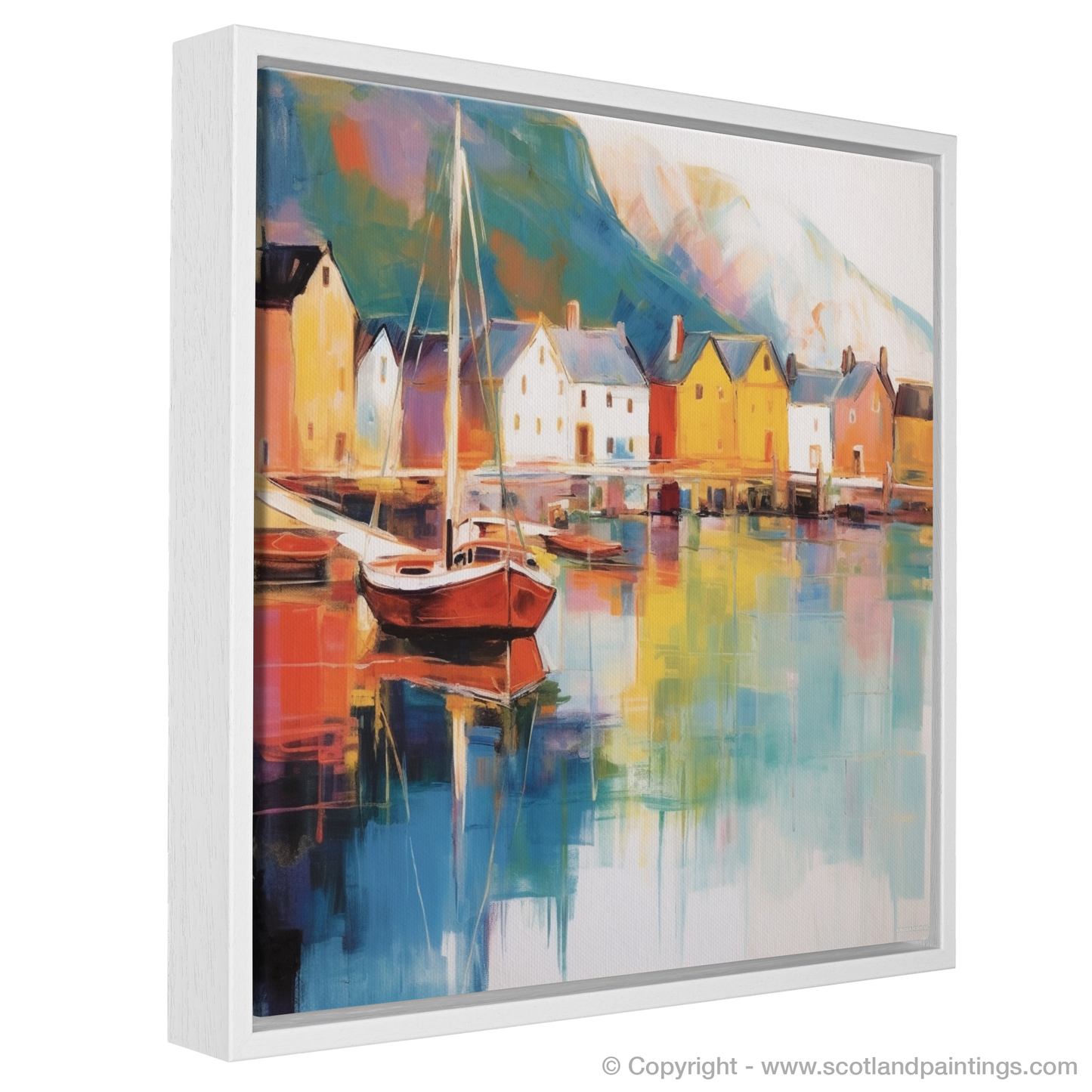 Portree Harbour Serenity: A Color Field Ode to Isle of Skye's Coastal Charm