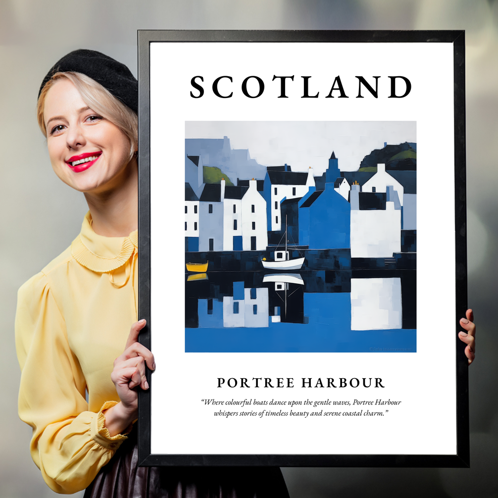 Person holding a poster of Portree Harbour