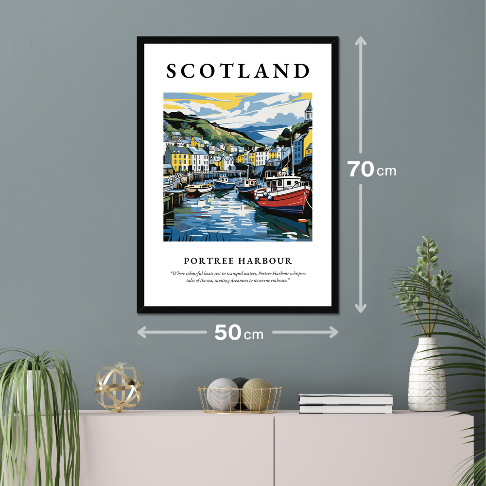 Poster of Portree Harbour hanging on a wall