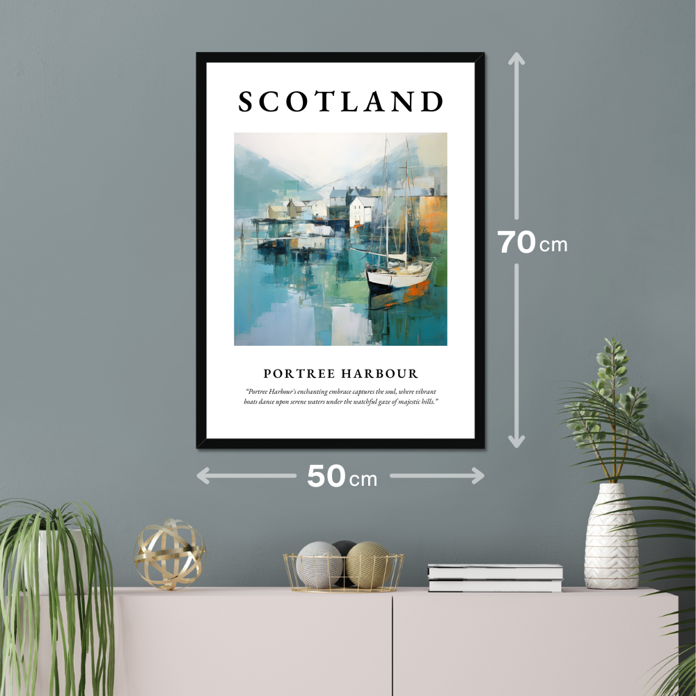 Poster of Portree Harbour hanging on a wall