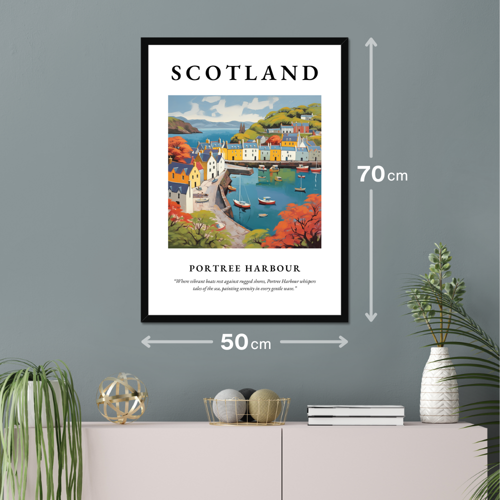 Poster of Portree Harbour hanging on a wall