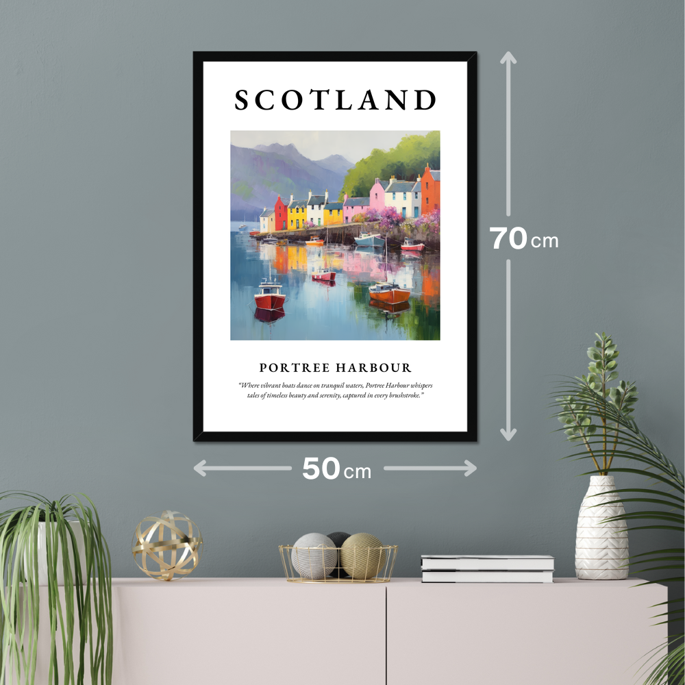 Poster of Portree Harbour hanging on a wall