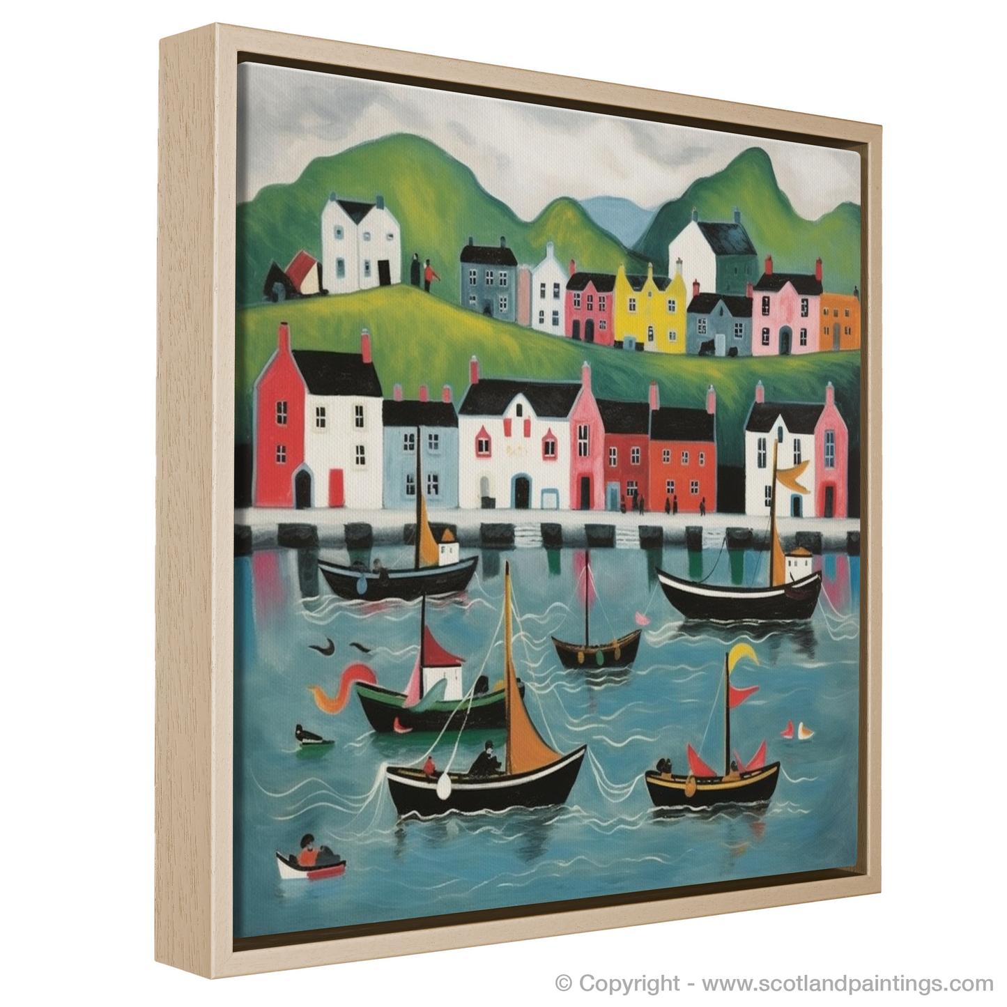 Portree Harbour Whimsy: A Naive Art Tribute to Isle of Skye's Seaside Charm