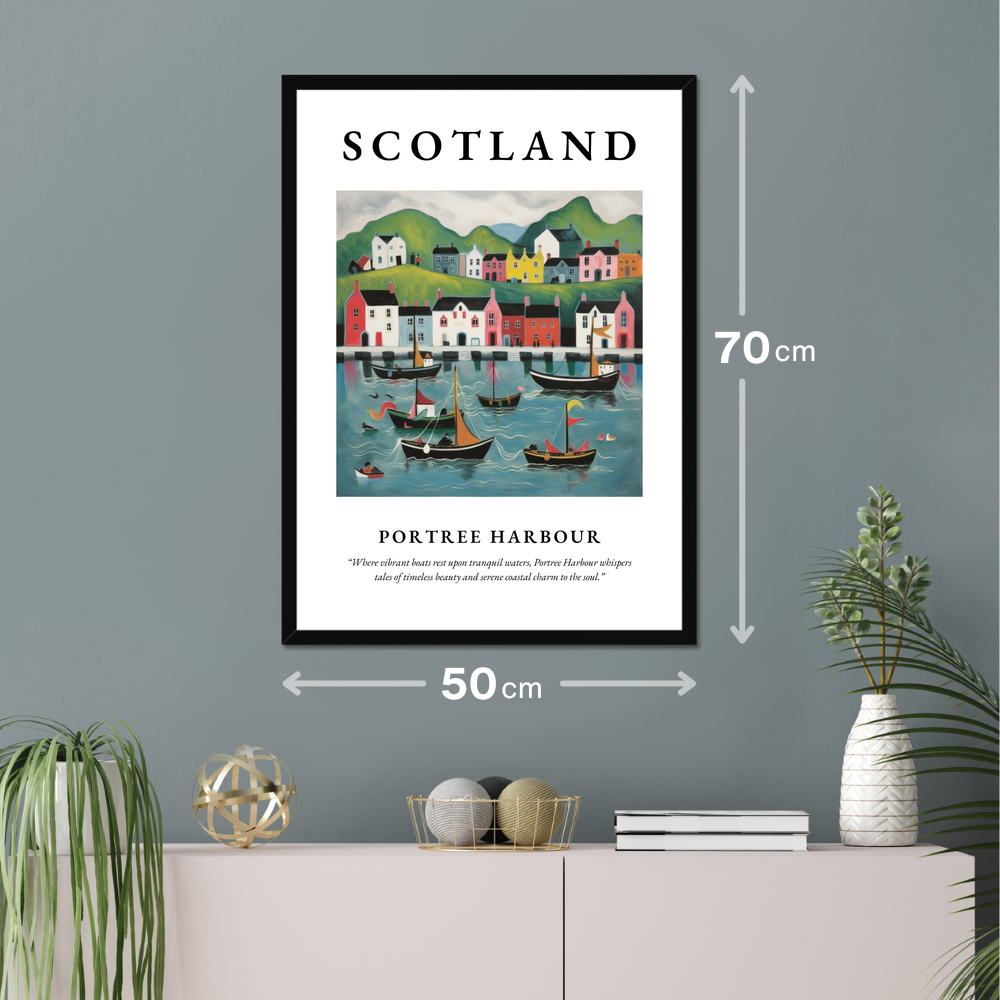 Poster of Portree Harbour hanging on a wall