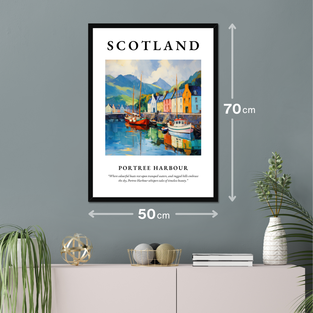 Poster of Portree Harbour hanging on a wall