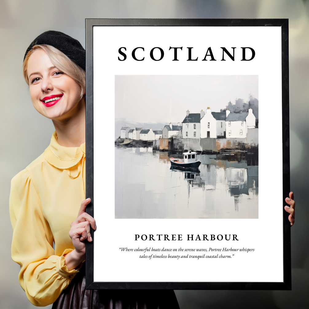 Person holding a poster of Portree Harbour