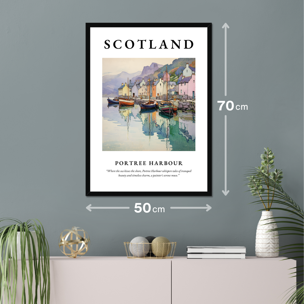 Poster of Portree Harbour hanging on a wall