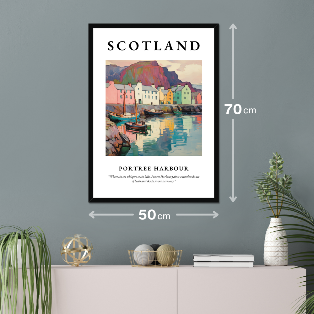 Poster of Portree Harbour hanging on a wall