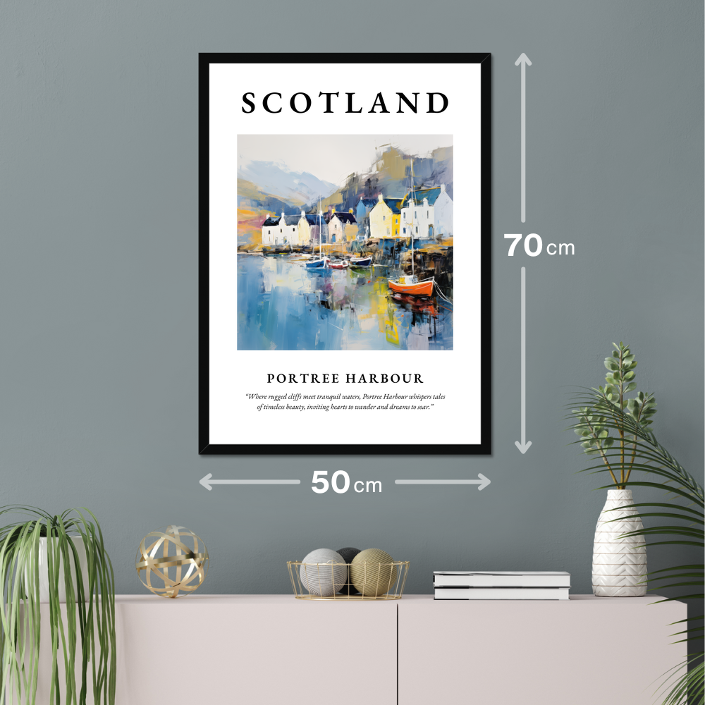 Poster of Portree Harbour hanging on a wall