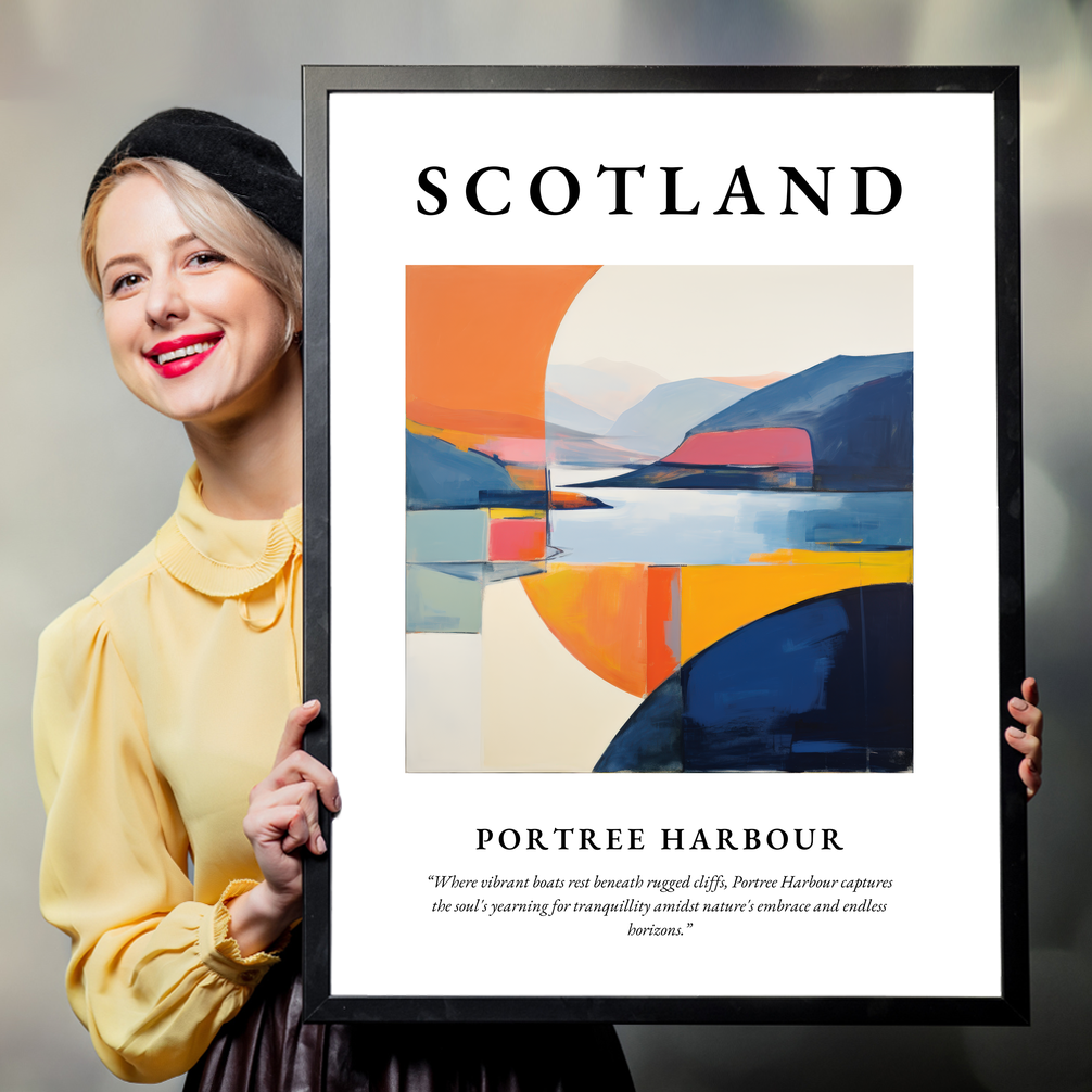 Person holding a poster of Portree Harbour