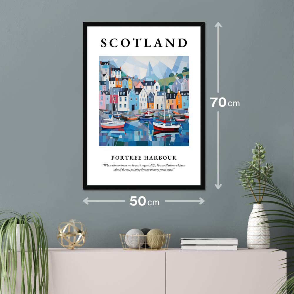 Poster of Portree Harbour hanging on a wall