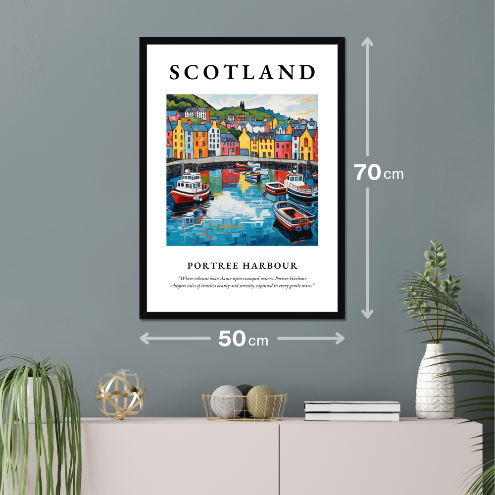 Poster of Portree Harbour hanging on a wall