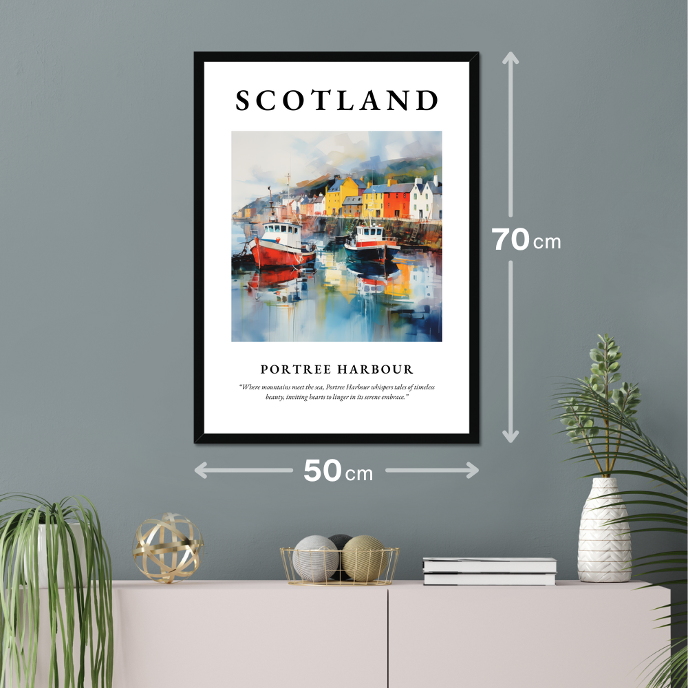 Poster of Portree Harbour hanging on a wall