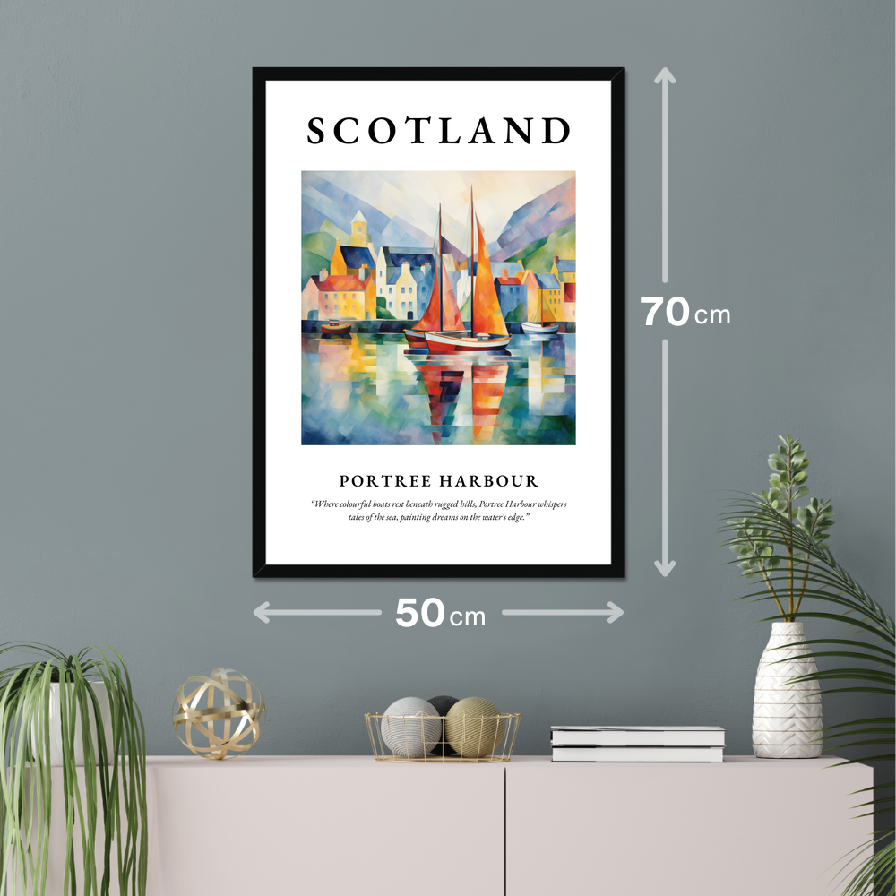 Poster of Portree Harbour hanging on a wall