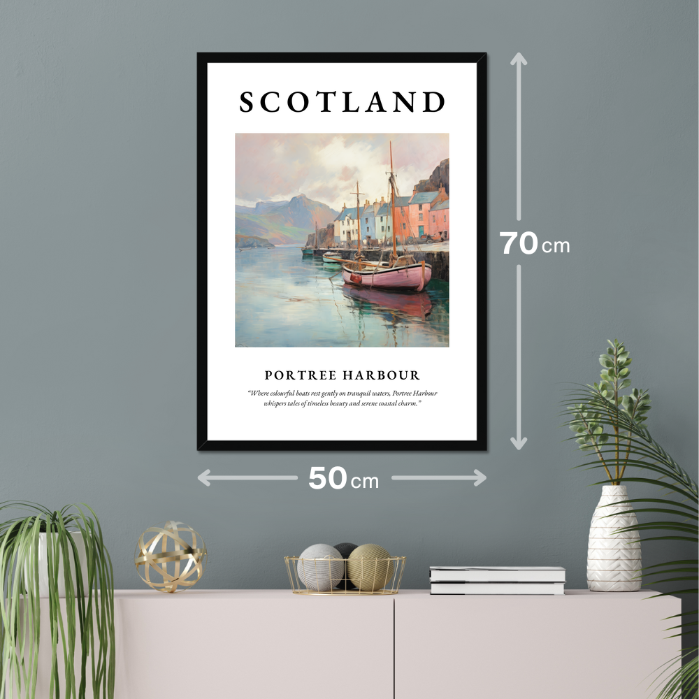 Poster of Portree Harbour hanging on a wall